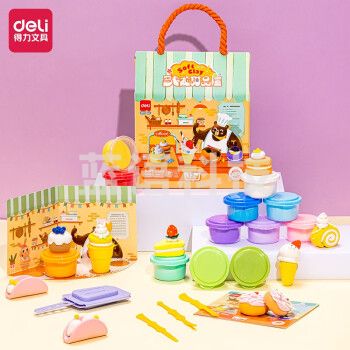 得力（deli）YC107 12色彩泥 手工制作彩色橡皮泥粘土3D带工具模具套装 马卡龙甜品屋