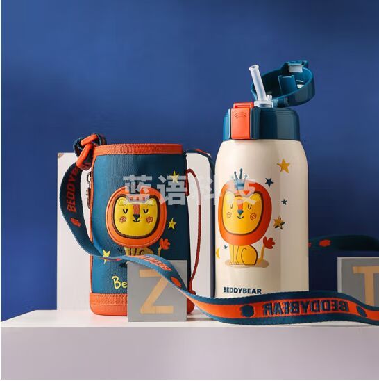 杯具熊（BEDDYBEAR）儿童保温杯带吸管316不锈钢双盖两用大容量儿童水杯壶600ml狮子王
