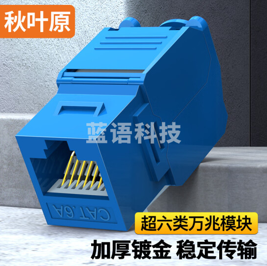 秋叶原(CHOSEAL)超六类非屏蔽网络模块 CAT6A千兆网线插座面板 免打模块RJ45水晶头电脑连接头 蓝色 QM6100BU