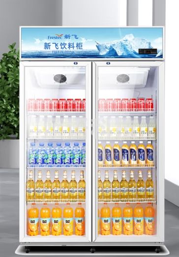 新飞（frestec）商用大容量饮料柜 超市饭店便利店风冷无霜冷藏展示柜立式保鲜柜鲜花柜水果蛋糕柜 650升小双门上机风冷蓝白色