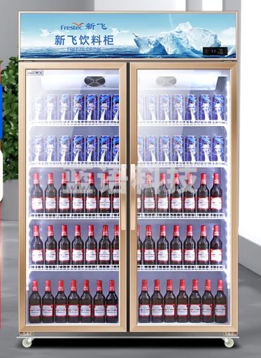 新飞（frestec）商用大容量饮料柜 超市饭店便利店风冷无霜冷藏展示柜立式保鲜柜鲜花柜水果蛋糕柜 650升双门工程豪华款玫瑰金