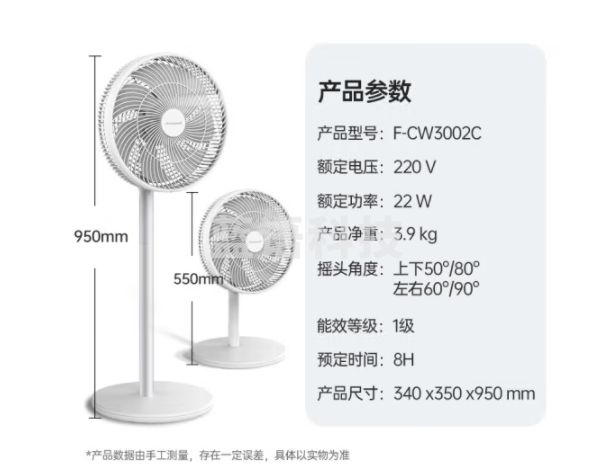 松下（Panasonic）风扇电风扇落地扇 直流变频一级能效家用节能电扇 磁吸遥控柔风定时静音风扇 升级【母婴模式】F-CW3002C