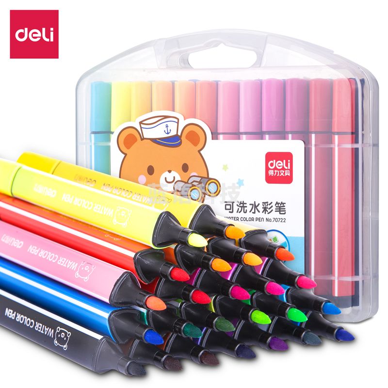 得力70722_24色卡通粗三角杆水彩笔(混)