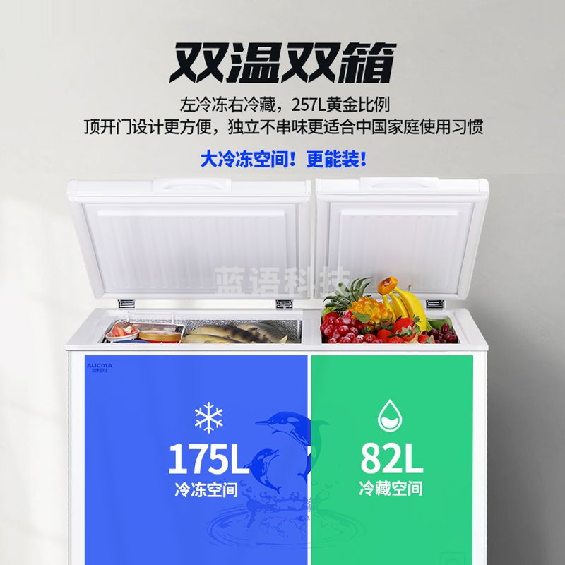 澳柯玛（AUCMA）257升家用商用大容量冰柜 双温双箱卧式顶开门冷柜 BCD-257CHN