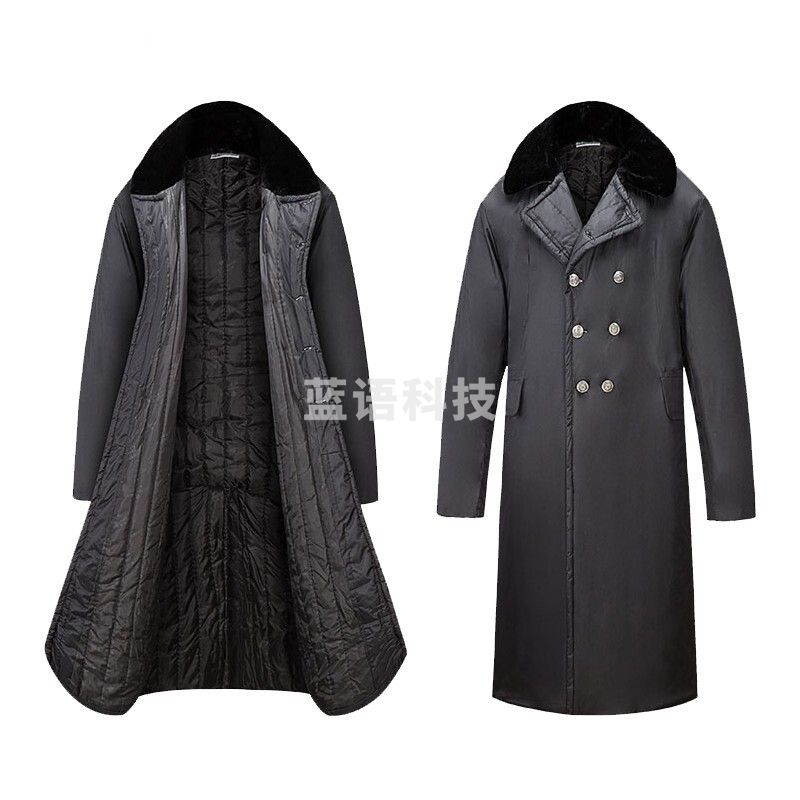 军绿色棉衣 男中长款棉服 冬季加厚加长款保安大衣防寒服 棉袄黑色（固定款） 均码