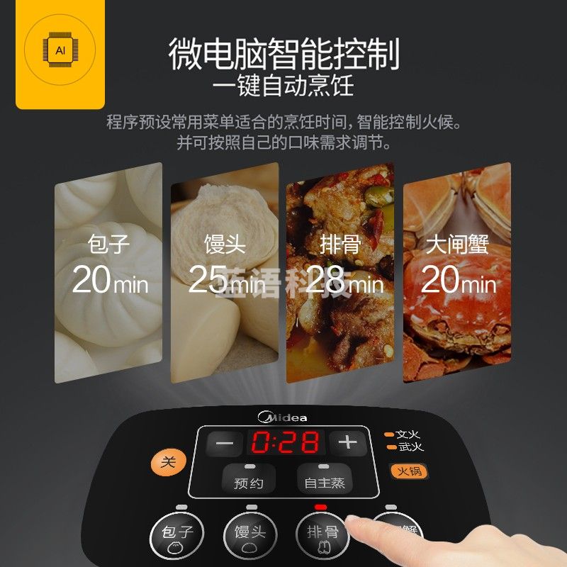 美的（Midea）多用途锅电蒸锅多功能家用电火锅蒸包子锅电煮锅三层大容量14.4L分体式可拆洗MZ-ZG28W4-001