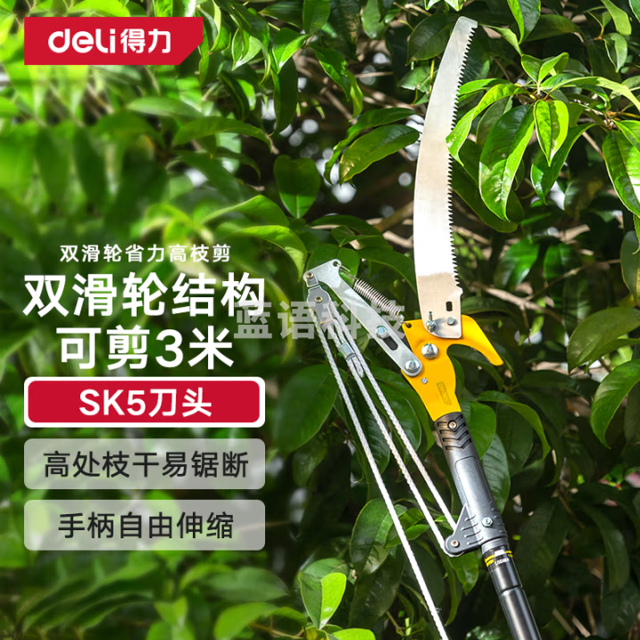 得力（deli）SK5钢刀头可伸缩高枝剪 省力园林剪可剪3米 DL580511