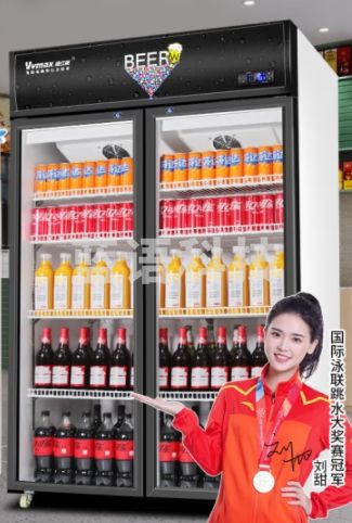 维仕美（Vvmax）饮料展示柜冷藏柜保鲜柜立式冰柜商用冰箱展示柜饮料柜水果保鲜柜冷饮柜啤酒柜 升级加大款双门上压机【绿黑】 直冷款