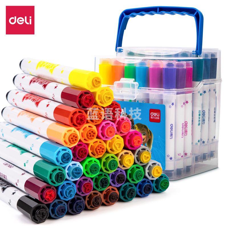 得力70673-36色印章水彩笔(混)(桶)