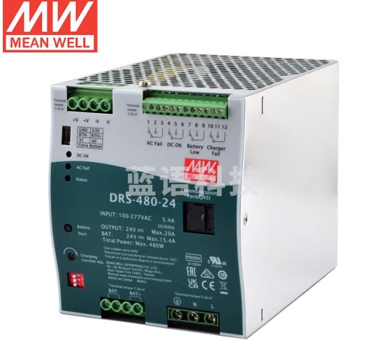 明纬（MEANWELL）DRS-480-24 智能安防消防电源 具UPS/通信功能 24V15.4A