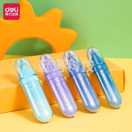 得力（deli）SK169柔彩荧光笔彩色醒目标记笔 手帐可用水性记号笔蓝椰烟熏色系 4支/盒装