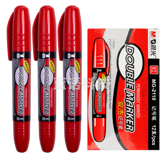 晨光(M&G)红色双头粗杆记号笔 油性马克笔 12支/盒MG2110