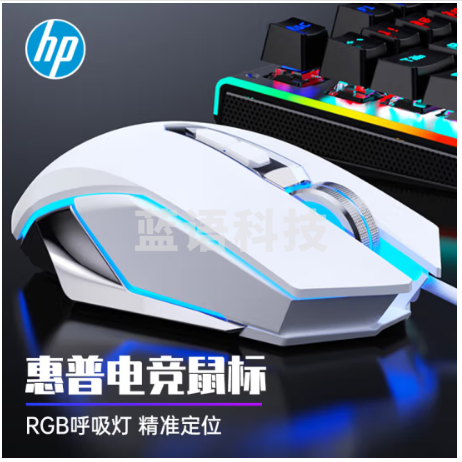 惠普（HP） 有线鼠标  办公笔记本台式机电脑鼠标有线RGB灯效鼠标宏编程 M220 白色有声