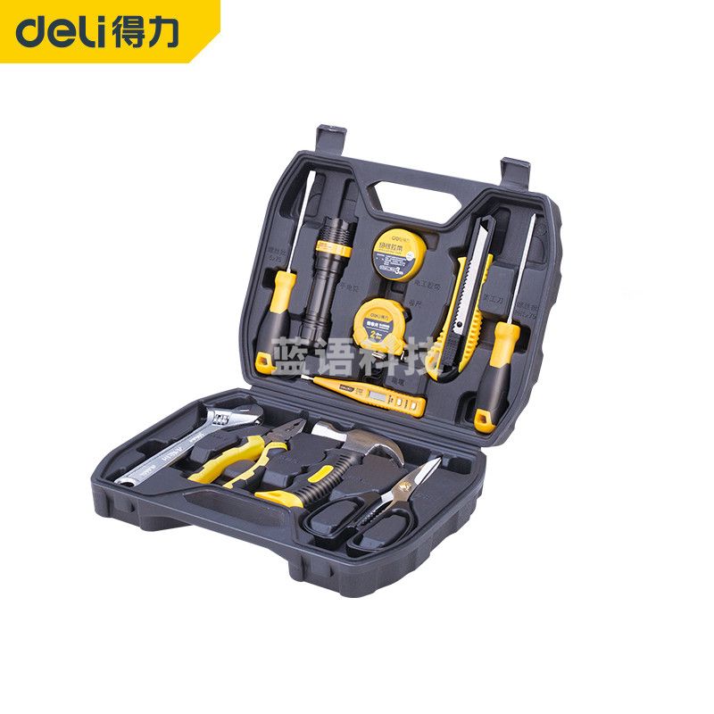 得力DL1012 家用多功能五金工具箱手动工具12件套