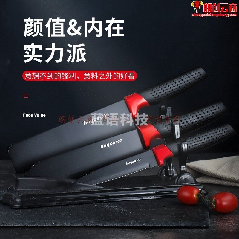 拜格BAYCO 不锈钢刀具套装4件套 家用菜刀厨师刀水果刀带刀座收纳BD3263