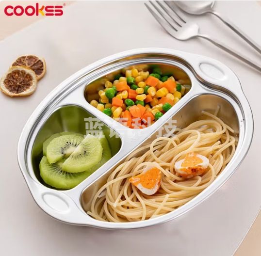 COOKSS 宝宝餐盘婴儿辅食碗304不锈钢儿童餐具分格学吃饭饭盒