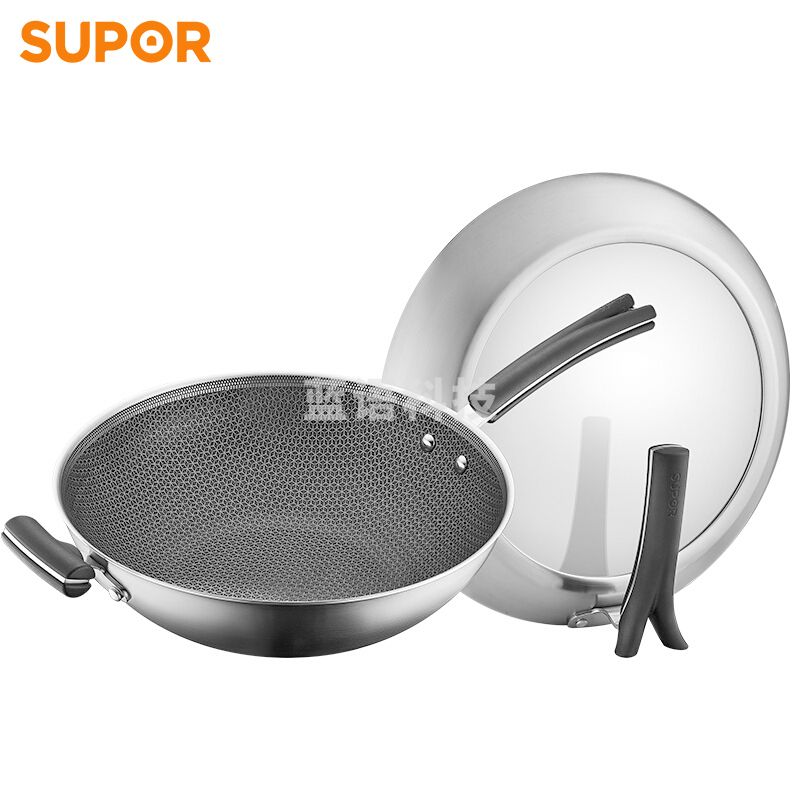 苏泊尔CC32JA1 X晶盾不锈钢炒锅 可立盖（有副把手）32cm