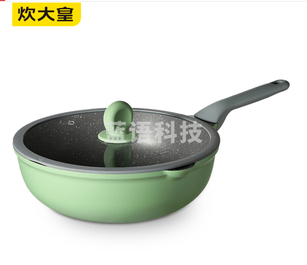 炊大皇不粘锅32cm炒锅麦饭石色家用炒菜锅平底炒锅具电磁炉燃气煤气灶明火通用竹青石系列CG32ZQ
