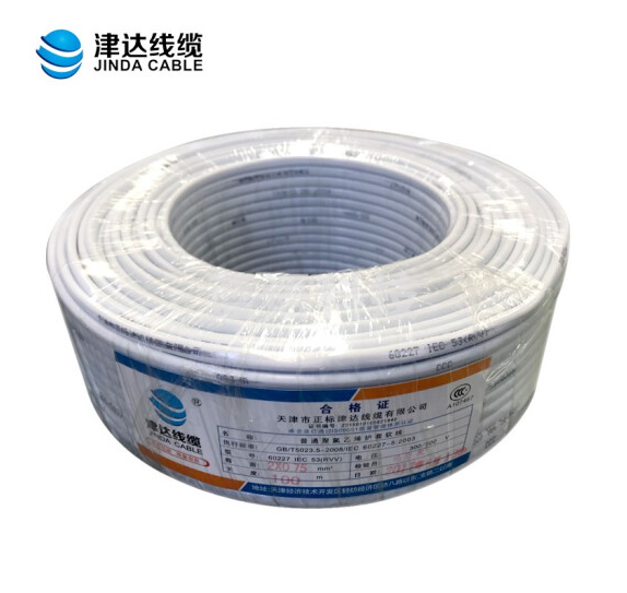 津达线缆 国标多3芯多丝护套软铜线 硬线 电线 电缆 津达线缆 RVV3*1.5平方白色