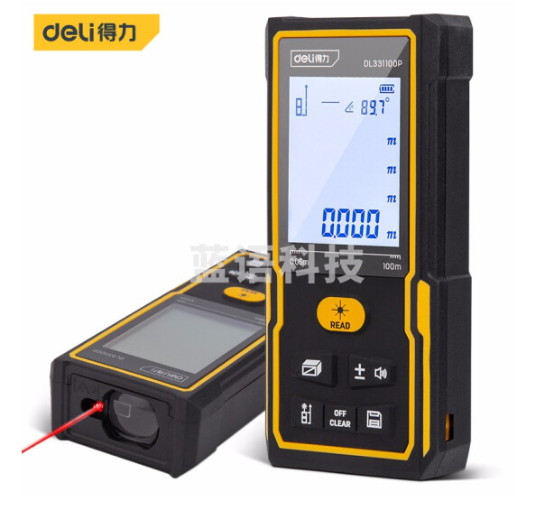得力DL331100P 手持式大屏激光测距仪高精度电子尺红外量房仪电子水平泡100米