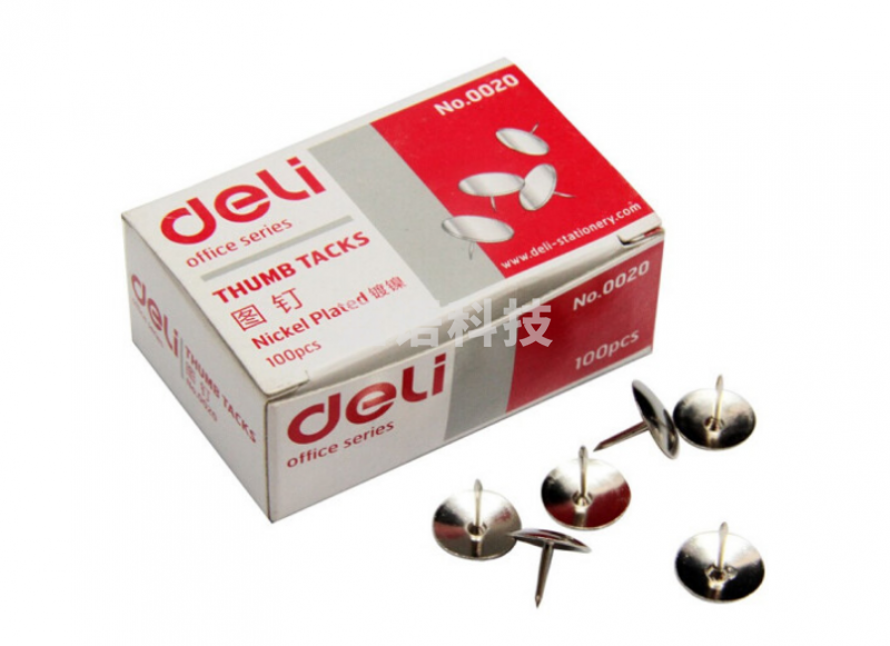 得力(deli)0020 图钉金属大头钉镀镍图钉图画钉家用装修办公用品 100粒/盒 1盒装