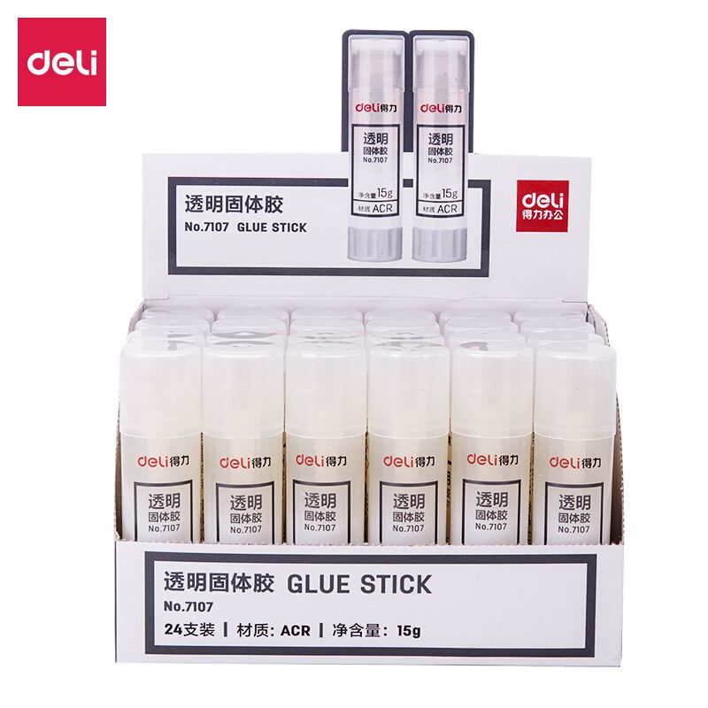 得力(deli)7107 15g透明色ACR固体胶水/胶棒 高粘度顺滑便携 24支装 办公学习