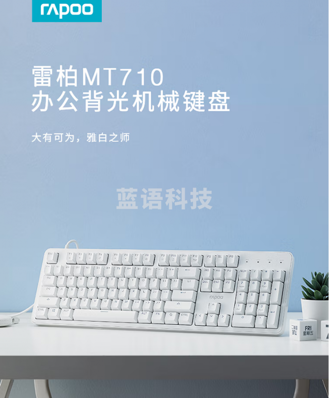雷柏（Rapoo） MT710 机械键盘 有线键盘 办公键盘 104键单光键盘 全键无冲 电脑键盘 笔记本键盘 白色 红轴