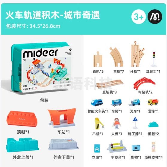 弥鹿（MiDeer）儿童玩具拼搭积木电动男孩小汽车生日礼物火车轨道积木-城市奇理