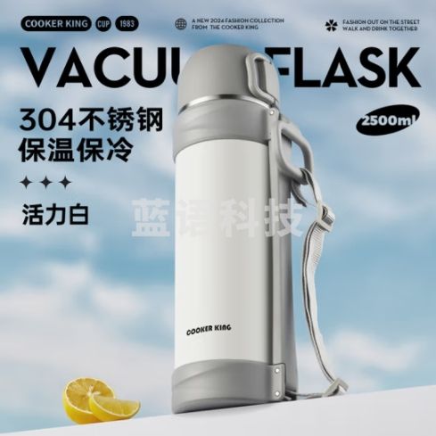 炊大皇保温壶不锈钢大容量车载真空保温水壶户外旅行壶暖水瓶 白色2.5L TS25A3