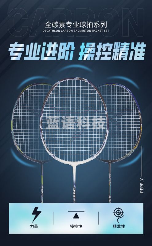 迪卡侬专业羽毛球拍PerflySet pro C靛蓝控制套装成品拍 2754554