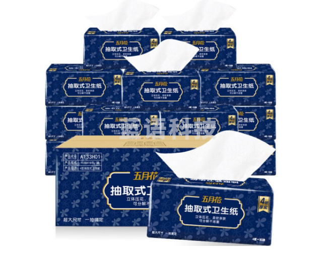 五月花抽纸 软包纸巾 易速溶水 4层90抽*18包/箱装 单位：箱