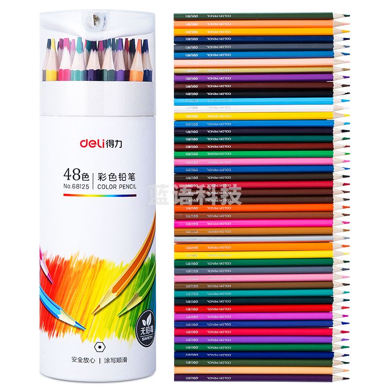 得力68125_48色六角杆彩铅(混)(48色/筒)