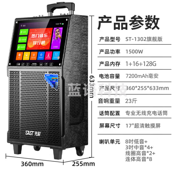 先科家庭ktv音响套装卡拉ok点歌机唱歌视频K歌一体机家用蓝牙移动便携式户外广场舞带显示屏 ST-1302