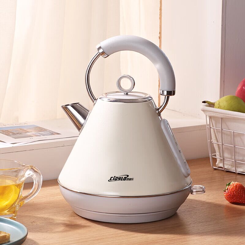 思迪乐热水壶 电热水壶家用大容量自动断电304不锈钢欧式复古开l 杏色【YK868P】