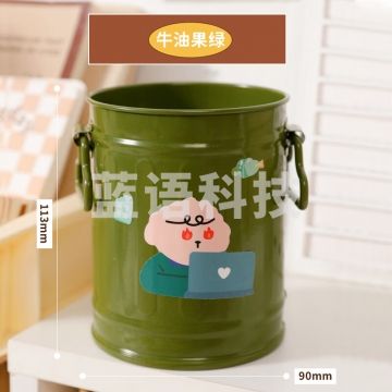 三年二班高颜值铁艺复古笔筒学生创意收纳盒高级感轻奢办公文具桌面摆件化妆刷收纳 牛油果绿