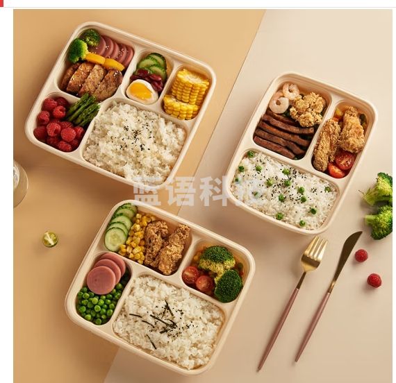 侑家良品一次性饭盒可微波可降解带盖加厚食品级打包快餐盒碗1200ml*10套