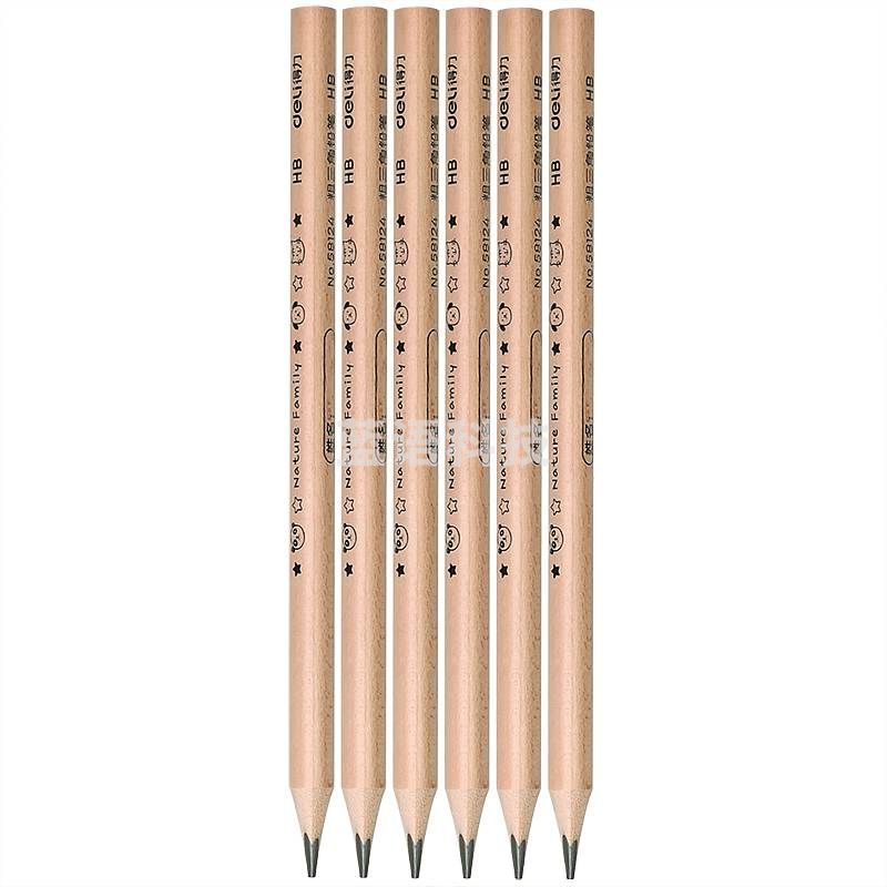 得力（deli）58124－6支装HB粗三角杆铅笔(6支/盒)（单位：盒）原木