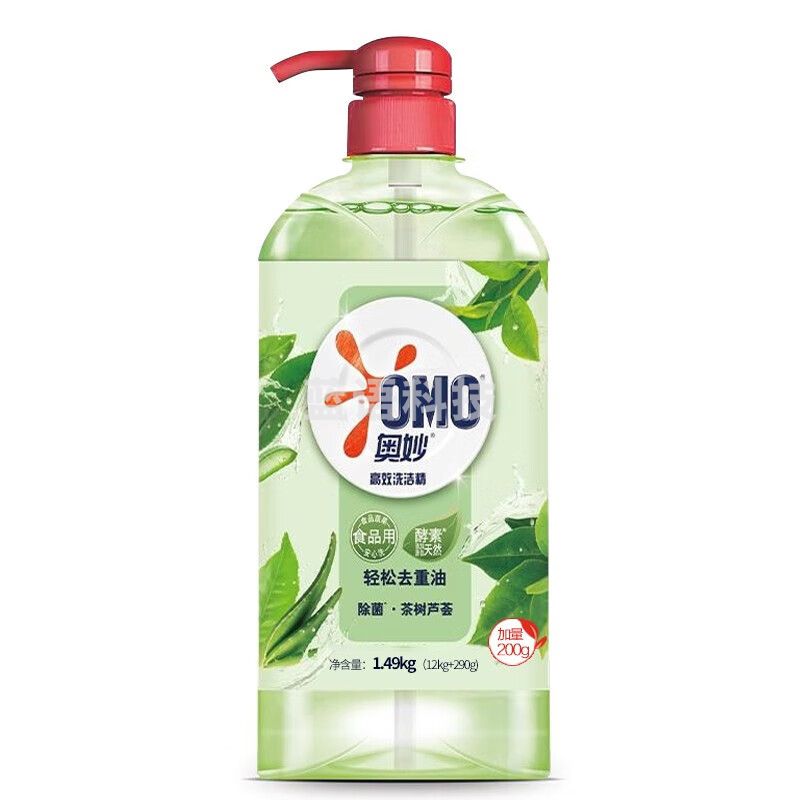 奥妙（OMO）高效洗洁精 食品级酵素 洗涤剂 除菌茶树芦荟1.49kg*8瓶整箱装