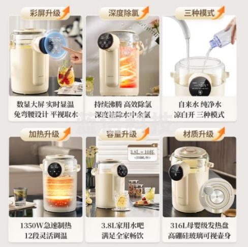 奥克斯（AUX）电水壶烧水壶 3.8L家用高硼硅玻璃可视化电热水壶热水壶瓶 316L不锈钢 多段保温 ASP-13AK11