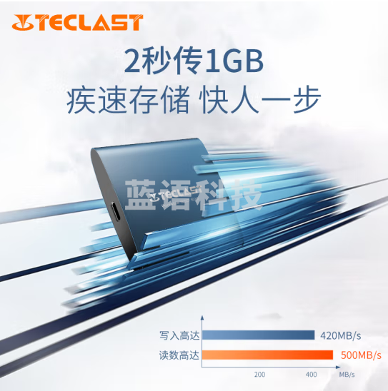 台电（Teclast） 512GB Type-C 移动固态硬盘（PSSD） S20 USB3.1 银行卡般大小 蓝色 500MB/s 便携 高速传输