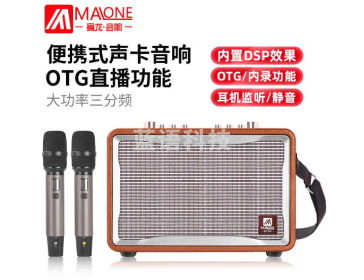 曼龙（MALONE）GT-001便携手提蓝牙音响 6.5吋棕色+2支话筒 旗舰版