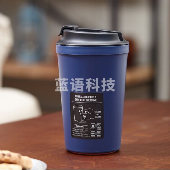 artiart咖啡杯男女便携水学生款防烫防漏ins随行杯带盖杯子卡通图案款不倒杯 深蓝色-340ml批量可定制logo