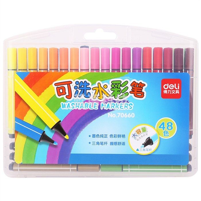 得力70660粗三角杆水彩笔(混)(48支/盒)