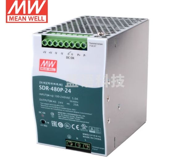 明纬（MEANWELL）SDR-480P-24可并联导轨电源工控通讯安防监控直流稳压变压器480W恒压电源供应器24V20A