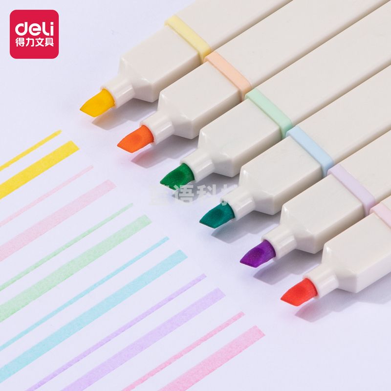得力S742 马卡龙色系方杆荧光笔(混)(盒)