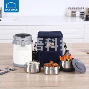 乐扣乐扣 LOCK&LOCK LHC8038WHT 304不锈钢保温饭盒 便携保温桶小号白色 1.68L 便当盒+饭盒包