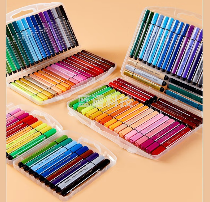 得力HM512-48_PP盒装萌咿滑雪粗圆杆食品级水彩笔(混)(盒)