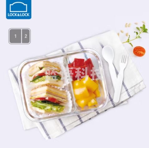 乐扣乐扣玻璃保鲜盒两分隔便当盒饭盒配叉勺1020ml大容量LLG447CLG-CHS