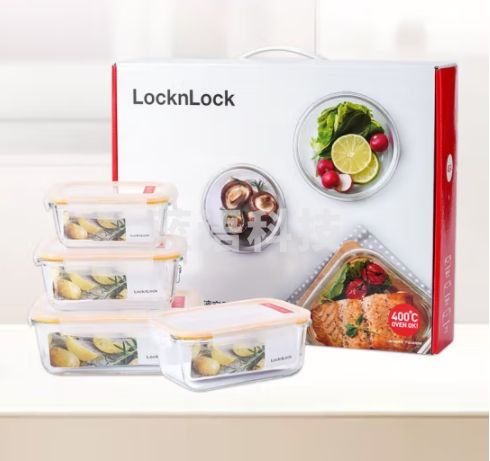乐扣乐扣玻璃套装保鲜盒套装四件套（420ml+740ml*2+1130ml )LLG447S006