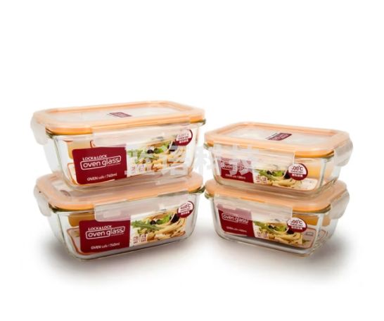 乐扣乐扣（LOCK&LOCK）微波炉饭盒 玻璃套装保鲜盒四件套（420ml*2+740ml*2）LLG429S004